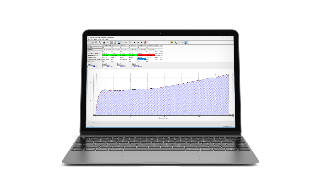 Mecmesin Emperor Force testing software displayed on Windows laptop